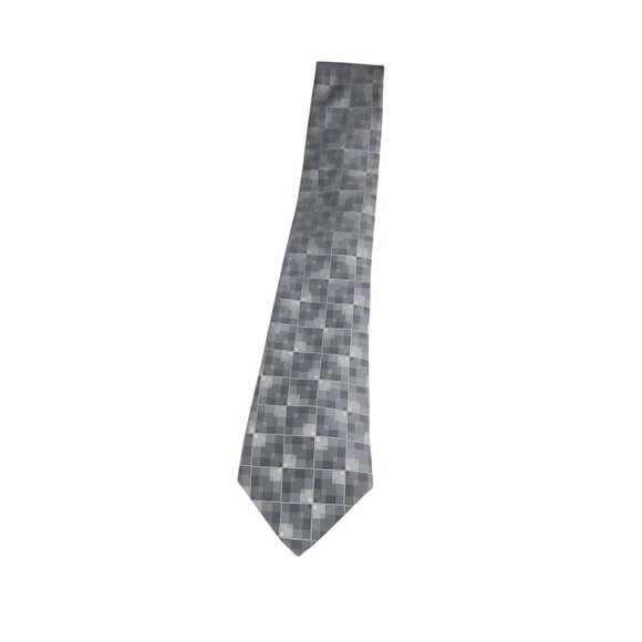 Marc Anthony Mens 100% Silk Gray Checkered Necktie Business Career - Picture 1 of 6
